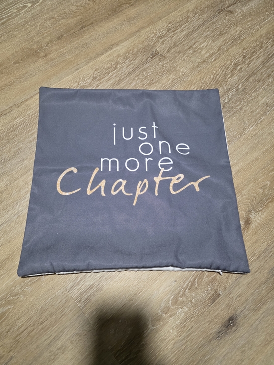 Other - Just One More Chapter Bookish Pillow Cover - Gray with White And Gold Text